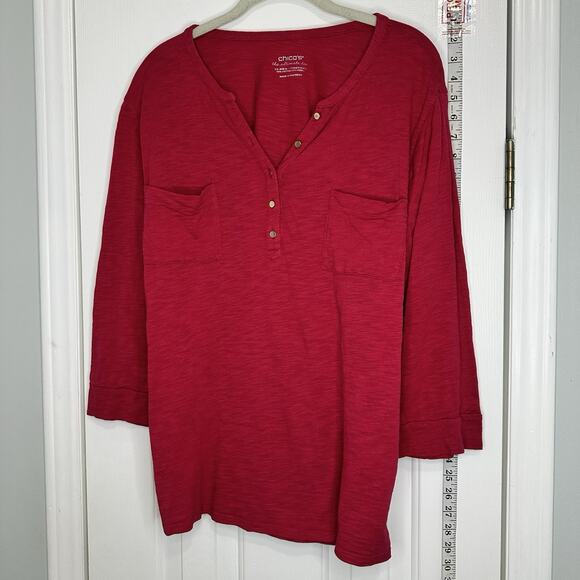 CHICO'S Cotton Blend Slub Henley Tee Pink Chico's 3 XL - Picture 1 of 7